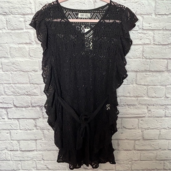Boho Soul Black Lace Ruffle Waist Tie Coverup, NWT - Picture 7 of 15